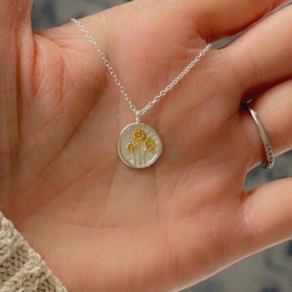 Sterling Silver and 24K Gold Embossed Flower Necklace - Picture 12 of 13
